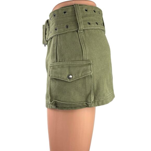 Princess Polly Green High Waisted Belted Mini Cargo Straight Pencil Skirt Sz 2 - Picture 2 of 5